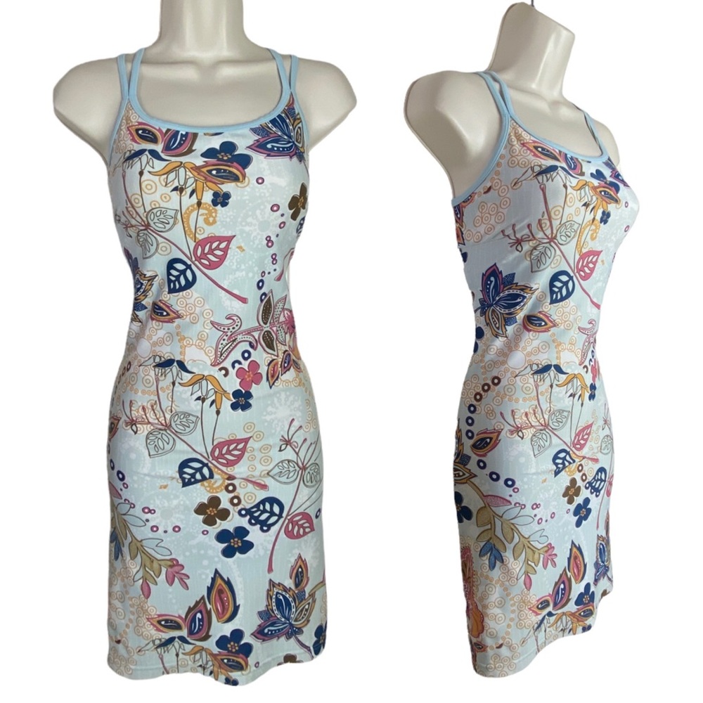 Aventura BLUE Floral Fit Flare Stretch Double Strap Athleisure Tank Dress Wmn Sm - Picture 15 of 16